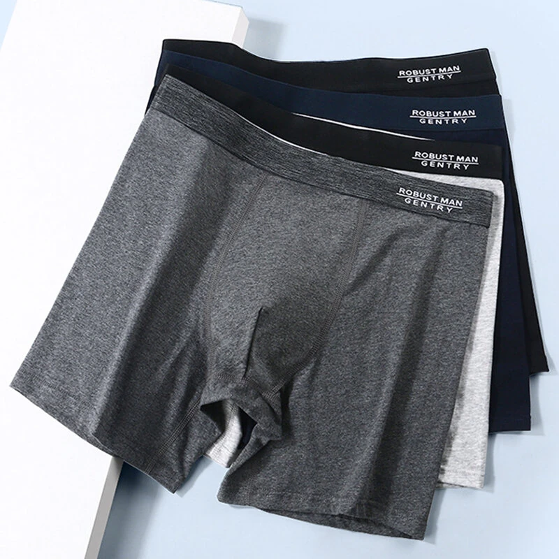 (image for) 4pcs Cotton Long Style Men's Underwear Anti-wear Legs Comfortable Sports Boxer Briefs Set Anti-roll Hem Mid-waist Boxer Shorts Underwear Set