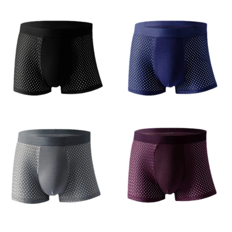 (image for) 4pcs Men's Ice Silk Mesh Boxer Briefs, Summer Thin Style Breathable Comfy Boxer Trunks, Elastic Sports Shorts, Men's Casual Underwear Daily Bottom Wear