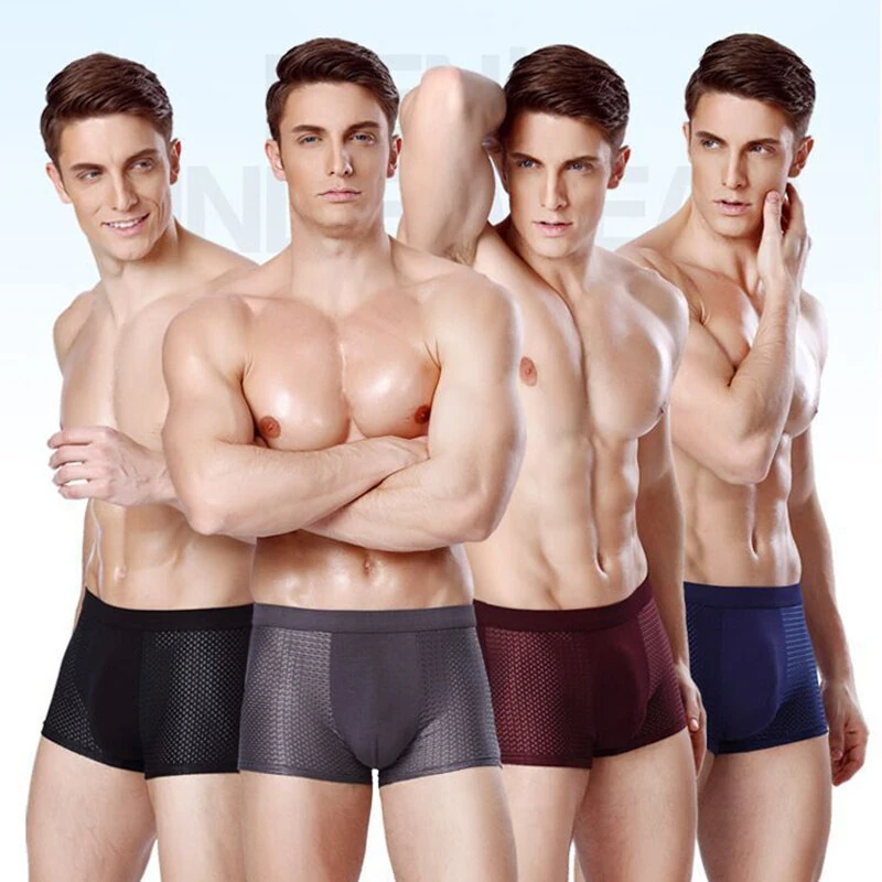 (image for) 4pcs Men's Ice Silk Mesh Boxer Briefs, Summer Thin Style Breathable Comfy Boxer Trunks, Elastic Sports Shorts, Men's Casual Underwear Daily Bottom Wear