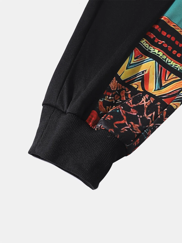 (image for) ChArmkpR Mens Pants Ethnic Pattern Patchwork Drawstring Waist Loose Sweatpants Casual Trousers